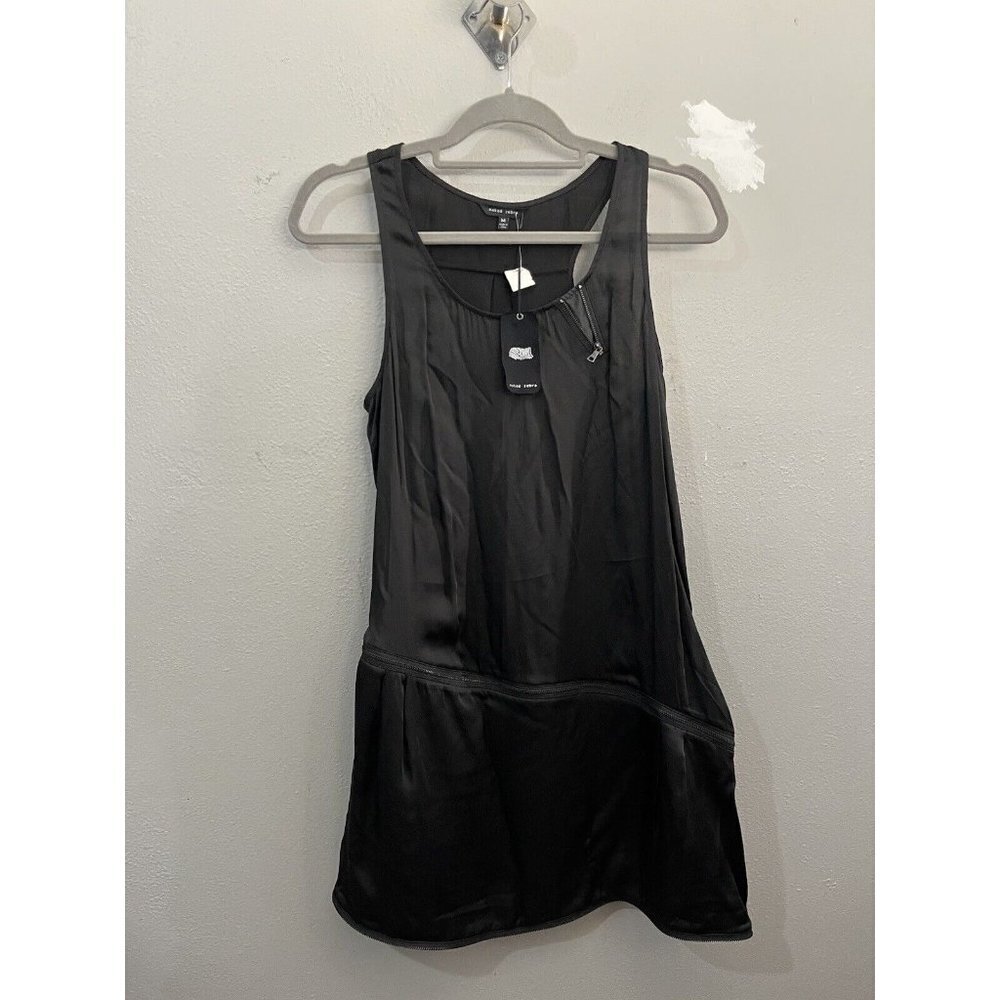 Naked Zebra Satin Black Mini Dress Women Medium Zipper Details Short Sleeveless